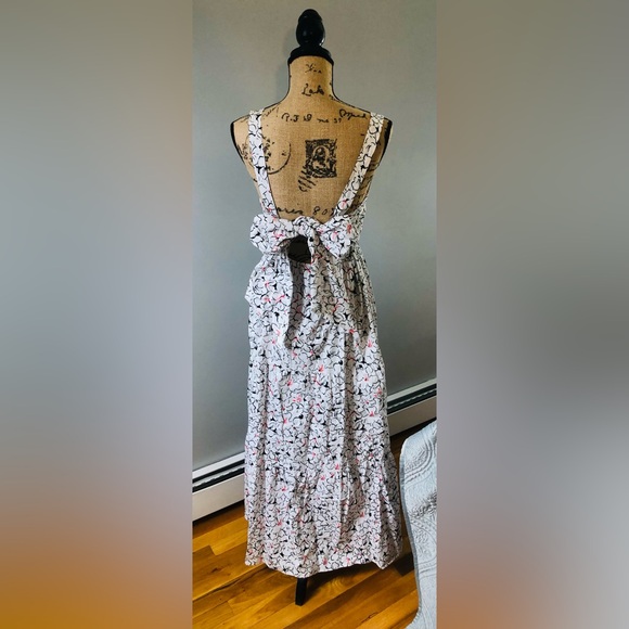 ZARA WHITE & BLACK FLORAL PRINT MAXI DRESS TIE BACK - Picture 4 of 13